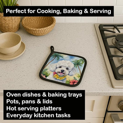 Caroline's Treasures Bichon Frise Luau Pair of Pot Holders Kitchen Heat Resistant Pot Holders Sets Oven Hot Pads for Cooking Baking BBQ, 7 1/2 x 7 1/2