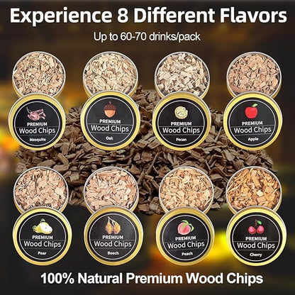 Cocktail Smoker Kit - Whiskey Smoker Kit with Torch,8 Flavors Wood Chips for Whiskey and Bourbon,Old Fashioned Smoker Set for Infused Cocktail,Cheese and Meats,Gifts for Men,Dad,Husband (NO Butane)