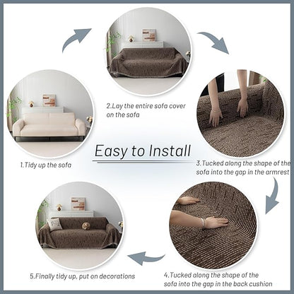 MYSKY HOME Couch Covers for 3 Cushion Couch Sofa, Sectional Couch Cover L Shape Chenille Couch Cushion Covers for Pets, Furniture Protector Cover for Dogs, Kids, 91"X150", Deep Chocolate