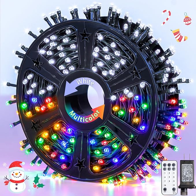 JMEXSUSS 500 LED Color Changing Christmas Lights with Remote Plug in | 173ft White & Multicolor String Lights Outdoor Waterproof Christmas Tree Lights for Party House Christmas Indoor Decor