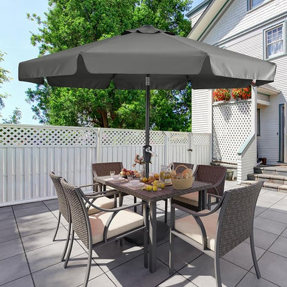 MASTERCANOPY 9ft Patio Umbrella with Valance, Crank & Tilt, Dark Gray | 8 ribs, UV/fade-resist, waterproof, vent, for garden/deck/yard/pool