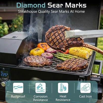 Grill Grates for Pit Boss 150 Series Smoker Parts Cast Iron Cooking Grid PB150 PB150PPG 150PPS PB150PPGS Smoking Rack Portable Tabletop Wood Pellet Replacement BBQ Accessory