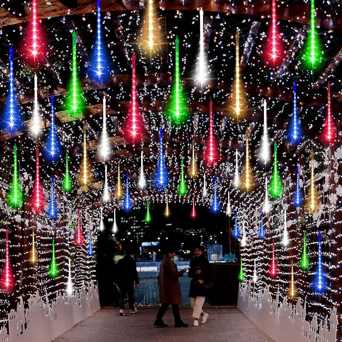 LAMPHOME Christmas Lights Outdoor,12-inch LED Meteor Shower Icicle Lights, 10 Tubes 240 LED String Lights. Waterproof Plug, Shower Rain for Xmas Tree Yard House Decor Multi-Colored