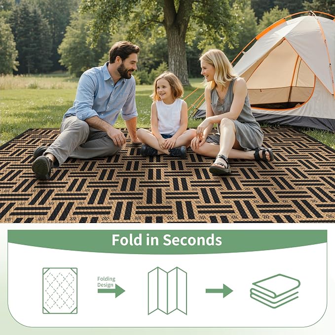 GENIMO Outdoor Rug, Waterproof Plastic Rugs for Patio, 6'x9' Mid Brown | Outside Larger Modern Carpet Mat for Porch Decor, Deck, Balcony, Camping, RV, Backyard, Picnic, Beach, Reversible, Foldable