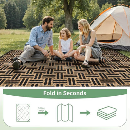 GENIMO Outdoor Rug, Waterproof Plastic Rugs for Patio, 6'x9' Mid Brown | Outside Larger Modern Carpet Mat for Porch Decor, Deck, Balcony, Camping, RV, Backyard, Picnic, Beach, Reversible, Foldable