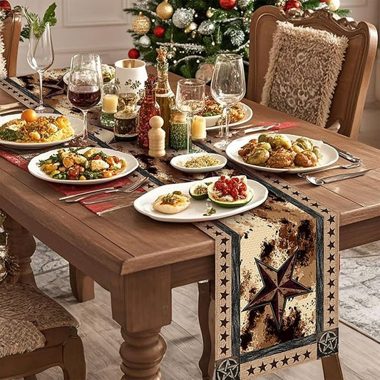 Cow Print Stars Table Runner,Dining Decor for Kitchen Coffee Table Family Dinners Holiday Parties Wedding Events Decor(13x72 inch)
