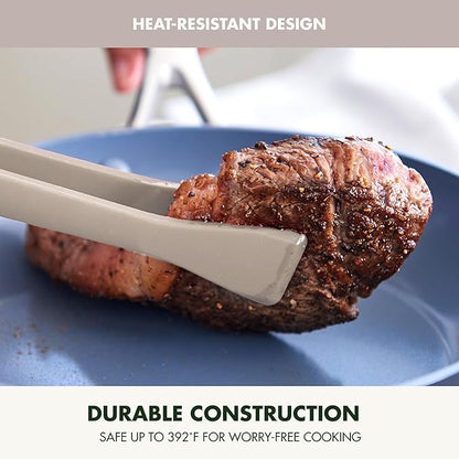 GreenPan Silicone Tong, Cooking Grilling Serving, Salad, Kitchen Utensil, Flexible Rubber Nonstick Cookware, Rigid Steel Core, Heat-Resistant, Anti-Slip Handle, BPA-Free, Dishwasher Safe, Taupe