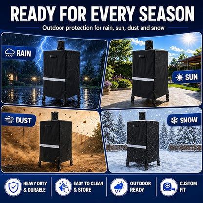 Vertical Smoker Cover Compatible with Pit Boss 4/5 Series, 73550 Pellet Smoker Cover for PBV5P1, PBV5PW1 and PBV4PS1, 600D Heavy Duty Outdoor Smoker Cover with Zipper and Air Vents