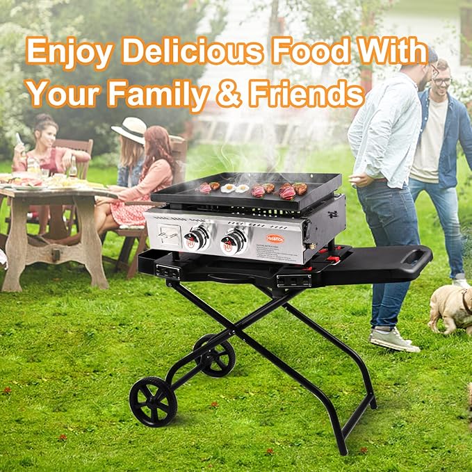 Hisencn Grill Stand for Weber Q1200, Q1000, Q2200, Q2400 Portable Grill Cart for Blackstone 17"& 22" Table Top Griddles, Outdoor BBQ Stand for Weber Q Series Gas Grills, for Travel and Camping