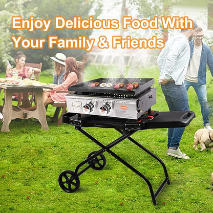 Hisencn Grill Stand for Weber Q1200, Q1000, Q2200, Q2400 Portable Grill Cart for Blackstone 17"& 22" Table Top Griddles, Outdoor BBQ Stand for Weber Q Series Gas Grills, for Travel and Camping