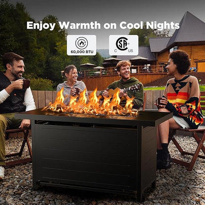 Ciays 43″ Fire Pit Table with Glass Beads & Lid, CSA-Certified Gas Fire Pit with Cup Holders, Hanging Shelf & Nylon Cover, Large Outdoor Fire Pit for Patio/Porch/Deck, 60,000 BTU Heat Output, CIFPT9B
