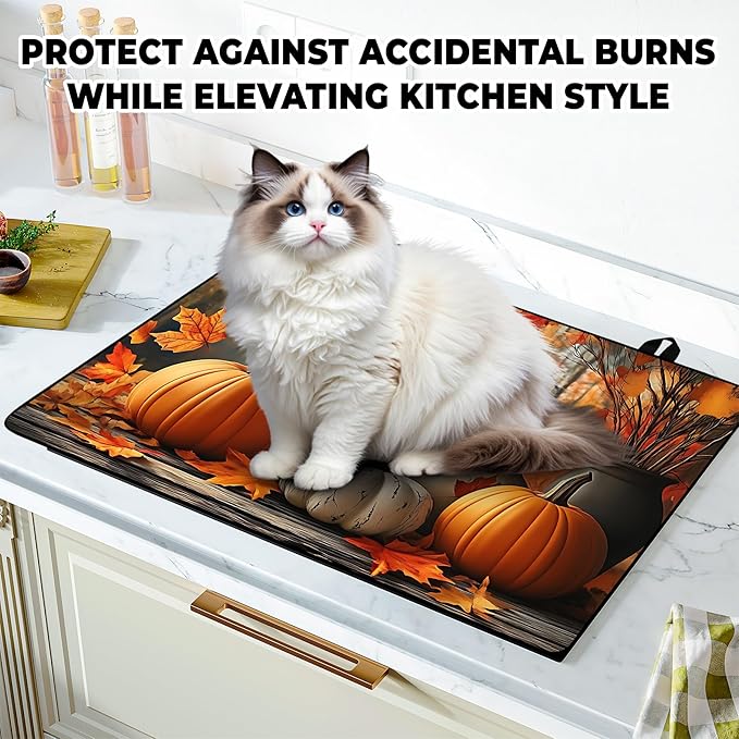 Pumpkin Stove Top Cover for Home Decoration Kitchen Pad Non-Stick Washable Cooktop Covers Countertop Protector Keep Stove Clean 28"x20"