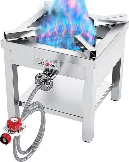 GasOne Stainless Steel Propane Burner Cooker With Regulator with Steel Braided Hose For Outdoor Cooking, Turkey Fry