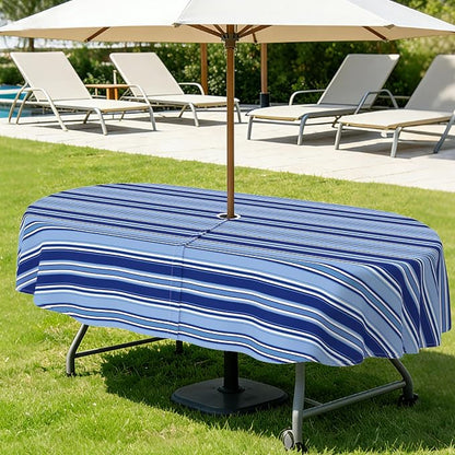 Outdoor Tablecloth with Umbrella Hole Elegant Zipper Patio Table Cloth for Outdoor Patio Garden Yard Decor