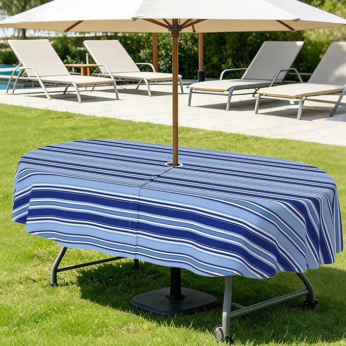 Outdoor Tablecloth with Umbrella Hole Elegant Zipper Patio Table Cloth for Outdoor Patio Garden Yard Decor