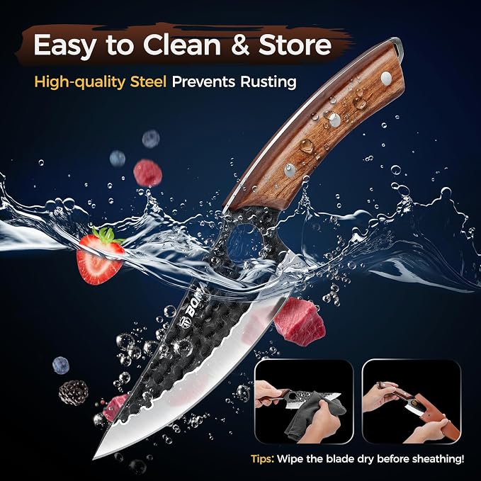 Viking Knife, Hand Forged Japanese Chef knife with Sheath | High Carbon Stainless Steel Japanese Knife, Sharp Boning Cleaver for Meat Cutting Home Camping BBQ Gifts for Men