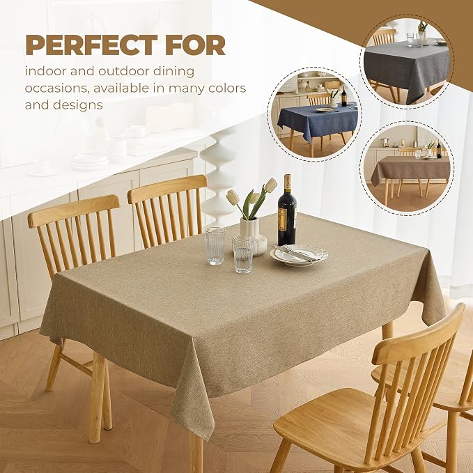 Decorelia Faux Linen Waterproof Tablecloth,Natural,104" x 60" (Rectangular)