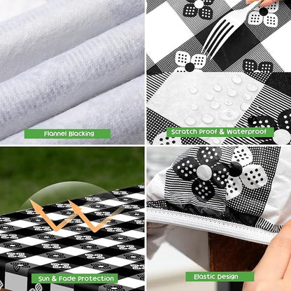 Picnic Table Cover with Bench Covers, Waterproof Tablecloth Set, Four-leaf | Fitted 6ft Tables, for Outdoor Camping, RV, Includes 1 Table Cover(30"x72"), 2 Bench Covers(72"x12"), Drawstring Storage Bag
