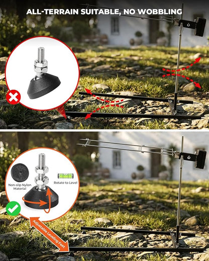 onlyfire Spit Rotisserie Kit with Stand, Open Flame Camping Grill for Outdoors, Cooking Over Any Grill or Fire - Include Motor, Power Adapter and USB Cable