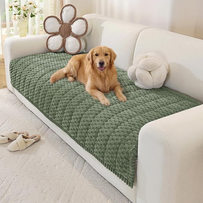 OstepDecor Couch Cover for Dogs, Washable Non Slip Sofa Cover for Pets | Soft Couch Covers for Sofa, Loveseat and Sectional, Furniture Protector Against Pet Hair & Dirt (35.4" x 63", Green)