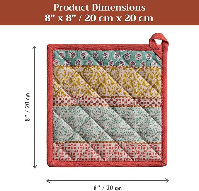 Maison d' Hermine Pot Holders 100% Cotton Heat Resistant Potholders 8" x 8" Hot Pads with Loop BBQ Cooking Baking Hotel Farmhouse Kitchen Handling Hot Pans Spring Summer (Pack of 1, Provence)