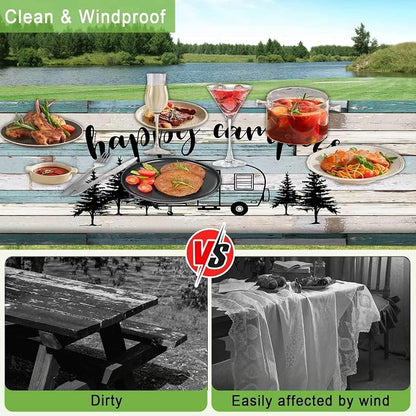 JAWO RV Camper Picnic Table Cover with Bench Covers, Camper Camping RV Essentials Gear Supplies Outdoor Waterproof Windproof Tablecloth with Elastic, 72in