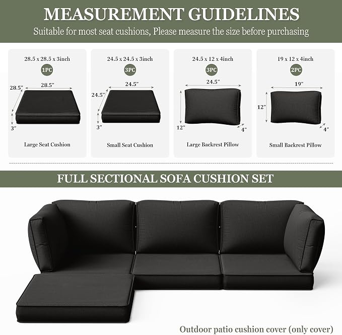 9 Pcs Outdoor Patio Cushions Covers Replacement Sets, Covers Only | 9 Pcs Patio Cushions Covers Replacement UV Resistant, Water Anti-Slip, Heavy-Duty Zippers for 5 Pcs Patio Furniture Set