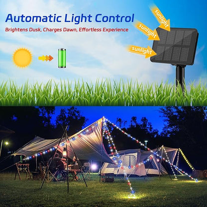 cshare Red White and Blue Solar Fairy Lights, Memorial Day Lights Waterproof Outdoor 39.4ft 120LED 8 Modes Memory Function Independence Day Memorial Day Decorations, CS-SL-5M