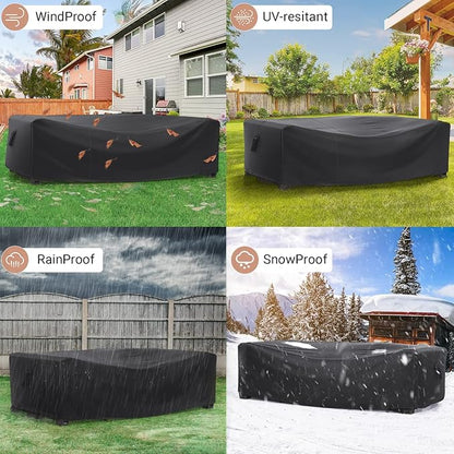 Patio Furniture Set Cover Waterproof, Mrrihand Outdoor Sectional Sofa Set Cover Heavy Duty 600D Table and Chair Set Cover 111" L× 74" W× 28.3" H
