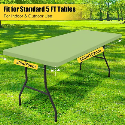Smiry Rectangle Picnic Table Cloth, Waterproof Elastic Fitted Tablecloths for 5 Foot Tables, Washable Polyester Table Cover for Camping, Indoor and Outdoor (Sage Green, 30"x60")