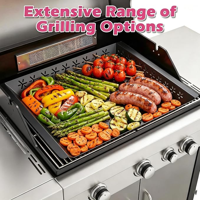 Vegetable Grill Basket for Outdoor Grill - 15.8"*15.8"Extra Large XXL Heavy-Duty Veggie Grilling Basket, Square, Non-stick Enamel Coating, Grilling Accessories for Grills and Vegetables
