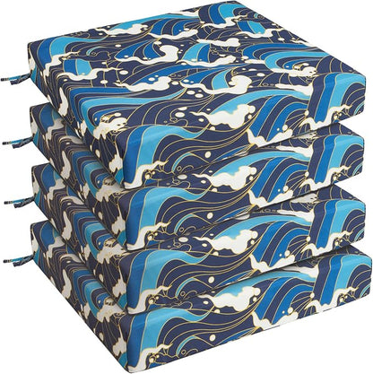 Outdoor Chair Cushions, Set of 4, 24"*24"*4", Water Resistant, Blue/Waves