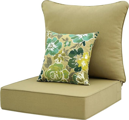 Deep Seat Patio Cushions Set 24 in x 24 in,Olefin Outdoor Seat Cushion,Patio Furniture Cushions with Removable Cover,Rain-Proof and Fade Resistant Deep Seat Bottom & Back Cushion, Set of 1