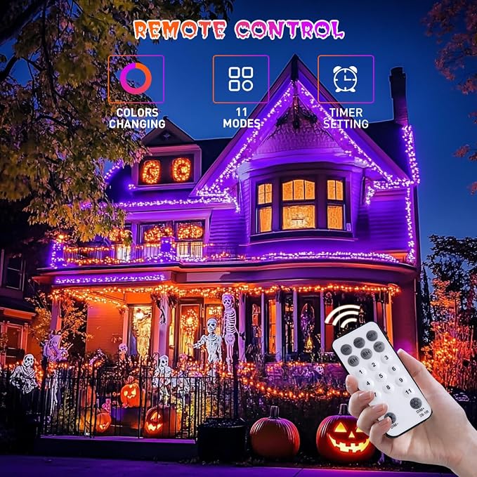 JMEXSUSS 500 LED Halloween Lights Outdoor Orange and Purple with Remote | 173ft Color Changing Halloween String Lights, Waterproof Christmas Tree Lights Plug in for Yard Tree Indoor Decor