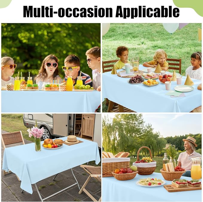 Smiry Disposable Table Cloth - 6 Pack, 54 x 108 Inch Waterproof Rectangle Tablecloths for Parties, Decorative Plastic Table Cover, Leakproof & Sturdy, Baby Blue