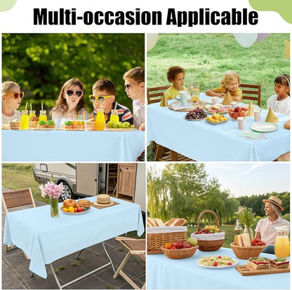 Smiry Disposable Table Cloth - 6 Pack, 54 x 108 Inch Waterproof Rectangle Tablecloths for Parties, Decorative Plastic Table Cover, Leakproof & Sturdy, Baby Blue