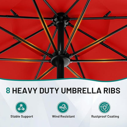 AreShark 9ft 3-Tier Patio Umbrellas, Outdoor Umbrella with 8 Sturdy Ribs UV Protection Windproof, Market Table Umbrella w/Push Button Tilt & Crank for Pool, Porch, Deck, Garden(Red)