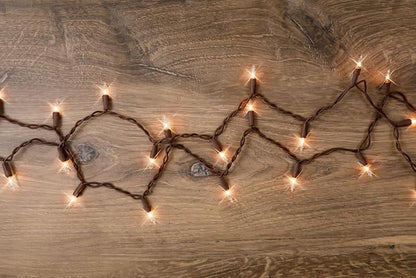 612 Vermont 100 Clear Incandescent Christmas String Lights Brown Wire Cord | UL Approved Indoor Outdoor Use, 18' Lighted Length, 20' Total Length, Mini Lights, Connect Up To 5 Sets End To End, 2-Pack