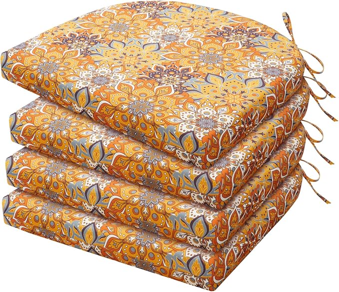 HARBOREST Outdoor Chair Cushions Set of 4, Water Resistant Patio Chair Cushions with Ties, Outdoor Seat Cushions for Patio Furniture, 17"x16"x2", Blooming