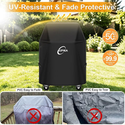 Kipiea 600D Heavy Duty Gas Grill Cover for Weber Spirit E-210/E-215, 32-Inch Waterproof BBQ Cover with Windproof Buckles – Not Compatible with Spirit II E-210, Both Side Tables Must Be Folded