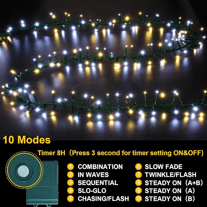 500 LED String Lights - Outdoor/Indoor Plug-in Twinkle Fairy Lights, 46ft 500LED, Warm White & White