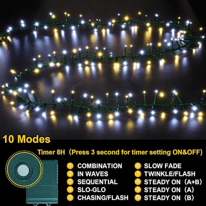 500 LED String Lights - Outdoor/Indoor Plug-in Twinkle Fairy Lights, 46ft 500LED, Warm White & White