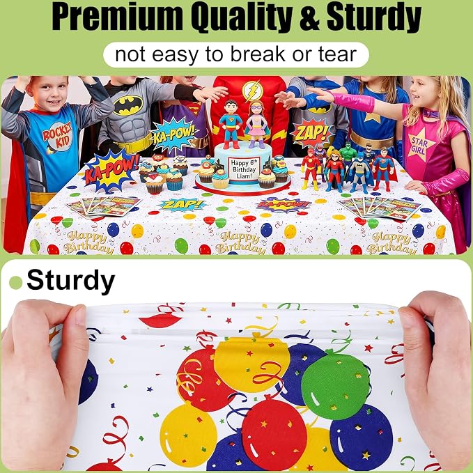 Smiry Disposable Table Cloth - 10 Pack, 54 x 108 Inch Waterproof Rectangle Tablecloths for Parties, Decorative Plastic Table Cover, Leakproof & Sturdy, Colorful Balloons