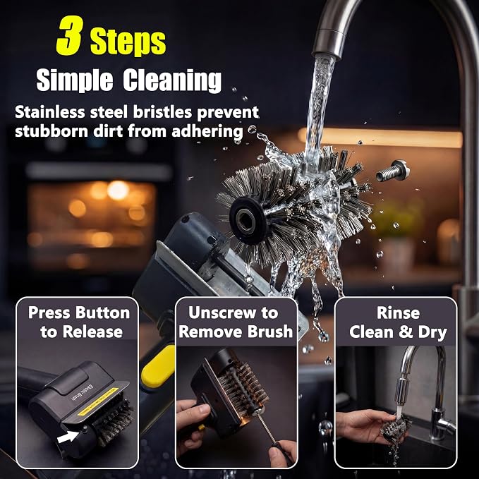 Electric BBQ Grill Brush, Cordless Grill Cleaner, Black | Anti-Lock Motor; 2000mAh Battery; Dishwasher Safe Head; Cleans Grill Grates and Hard-to-Reach Corners