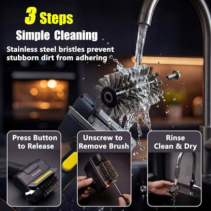 Electric BBQ Grill Brush, Cordless Grill Cleaner, Black | Anti-Lock Motor; 2000mAh Battery; Dishwasher Safe Head; Cleans Grill Grates and Hard-to-Reach Corners