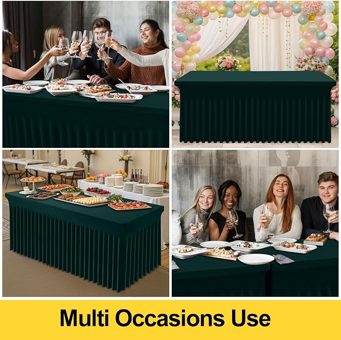 Smiry Spandex Elastic Fitted Table Cloth Skirt for 8FT Rectangle Table | Stretch Washable Table Cloth, Banquet Table Cover for Wedding, Party, Indoor & Trade Shows, (Hunter Green, 96Lx30Wx30H)