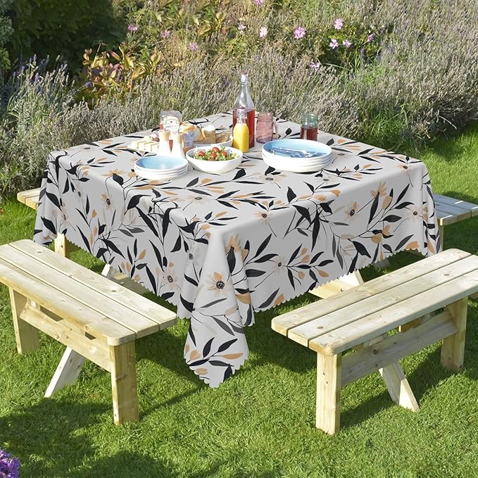 Floral Square Tablecloth Black and Yellow Leaves Flowers Table Cloth Perfect for Spring Home Decor 60x60 Inch Botanical Waterproof Resistant Table Cover for Kitchen Dining Room