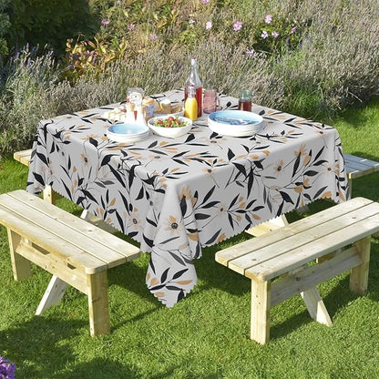 Floral Square Tablecloth Black and Yellow Leaves Flowers Table Cloth Perfect for Spring Home Decor 60x60 Inch Botanical Waterproof Resistant Table Cover for Kitchen Dining Room
