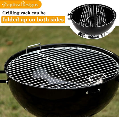 Captiva Designs 18-inch Kettle Charcoal BBQ Grill with Porcelain-Enameled Lid & Bowl, Thick Chromplated Grate, Slid Out Ash Catcher for Outdoor Cooking, Picnic, Patio, Backyard