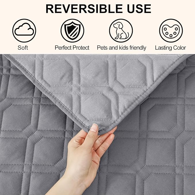 Smiry Reversible Waterproof Pet Couch Covers for Sofa | Washable Dog Couch Sofa Covers, Water Resistant Furniture Protector Slipcover, Geometric (82"x102", Grey/Light Grey)